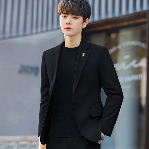 Playboy (PLAYBOY) casual small suit men's jacket Korean style college student business suit suit wedding high-end handsome top black single suit XL recommended 115-130 Jin Jin equals 0.5 kg