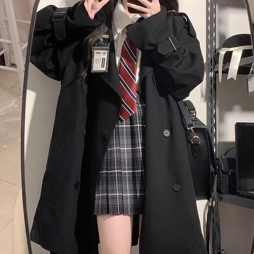 JIOESC Small Windbreaker Women's 2025 Early Autumn New Korean High-Quality British Style Medium Long Short Thin Coat Jacket Khaki Medium L (Suitable for 110-120)