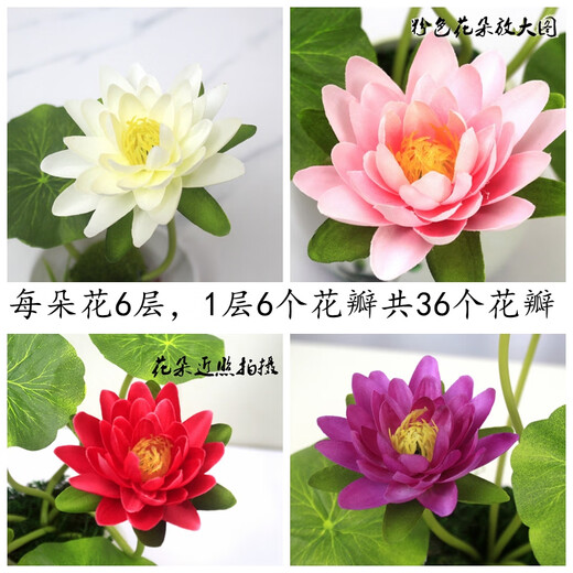 Artificial flower lotus for the Buddha, lotus flower for the Buddha, artificial flower decoration, small ornaments, bonsai silk flower, Guanyin flower Buddha stand, 2 small porcelain vases plus 2 bunches of pink, no smell