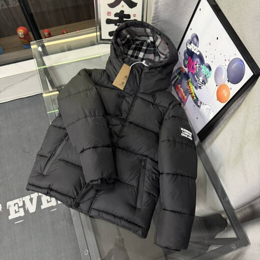 B PRORSUM Burberry Autumn and Winter Thickened Removable Sleeve Jacket Fashionable Versatile Warm Jacket for Men and Women Hooded Nose Black 2XL Recommended Weight 120-140