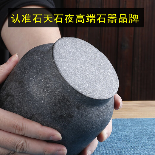 Shijin stone mortar large natural black gold stone garlic pounder old-fashioned stone mortar household grinding and pounding medicine jar peeling garlic and pressing garlic outer diameter 13cm