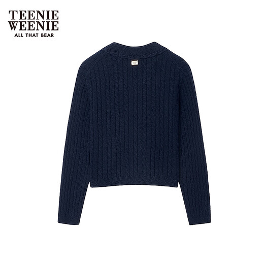 Teenie Weenie Bear Women's Four Seasons Knitted Cardigan 2025 Autumn New Girl-Sense Lapel Comfort Sweater Navy Blue S