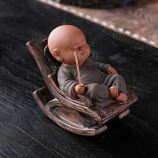 Yipai Zen Zisha Little Monk Tea Pet Ornament Creative Rocking Chair Personalized Tea Play Tea Table Tea Table Multi-functional Decorative Furnishings Little Purple Clay Rocking Chair Monk (Can Swing) Comes with Pear Tent Incense