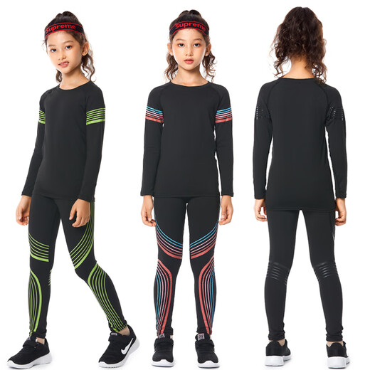 Dika children's tights training clothes quick-drying clothes girls basketball football running yoga clothes girls base layer suit autumn fleece style - all black 3-piece set 26 size recommended 130-140 high 60 Jin Jin is equal to about 0.5 kg