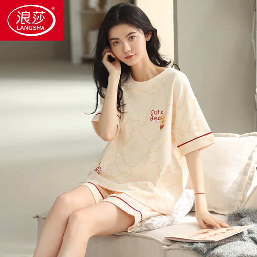 Langsha (Langsha) High-End 2025 Sommer-Pyjama für Frauen Pure Cotton Shorts Koreanische Version Süßes Plus-Größe für Außenbaumwoll-Kleidungsstücke Set A9856 m (75-95jin [Jin gleich 0,5 kg]))