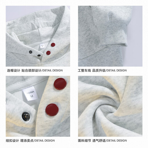 Homlean American heavyweight hooded sweatshirt autumn men's high street solid color versatile loose casual top HQ20 white gray XL