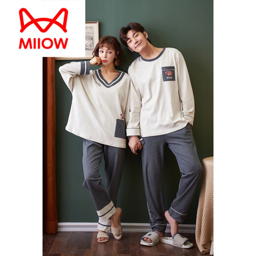 MiiOW couple pajamas spring and autumn pure | cotton men and women 2023 new long-sleeved suit summer lazy home wear J901 male XXL (165-183cm150-180Jin Jin equals 0.5kg)