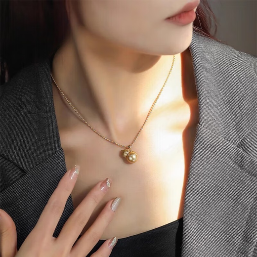 Lanlian Fubao deep ocean gold bead necklace pendant for women 18k gold gourd design as a birthday gift for girlfriend 11-12mm