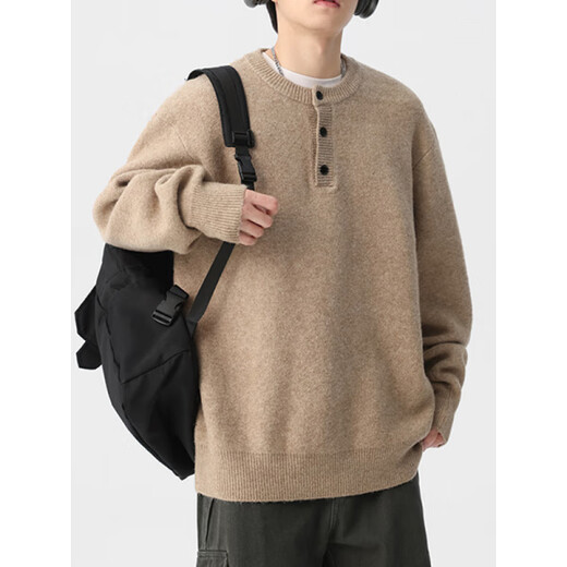 Dances with Wolves (DANCING WOLVES) xxbro men's #Henry collar thickened winter lazy style knitted inner sweater men's versatile loose bottoming shirt dark gray M