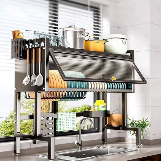 Kitchen multifunctional sink countertop dish drain rack storage shelf cabinet storage cabinet storage rack storage cabinet obsidian black 85cm long main rack luxury accessories
