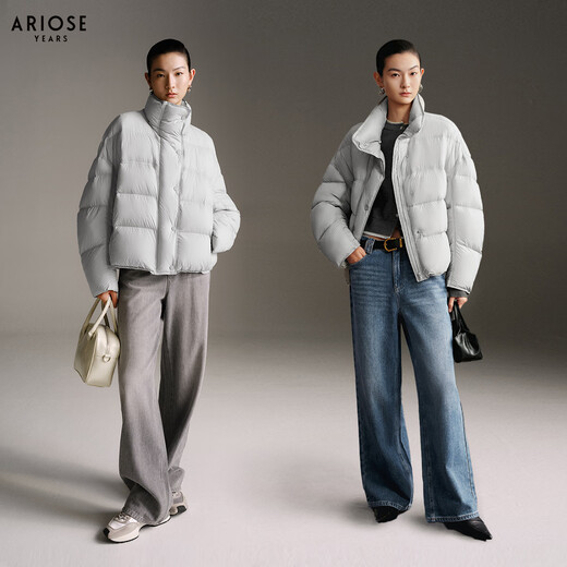 Ainos Estee Shopping Mall Same Style 2025 Winter New White Duck Down Stand Collar Hem Drawstring Down Jacket Women 41030098 Sea Salt Gray S