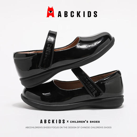 ABC KIDS autumn children's small leather shoes soft sole performance shoes girls princess shoes black flat casual shoes black mirror 32