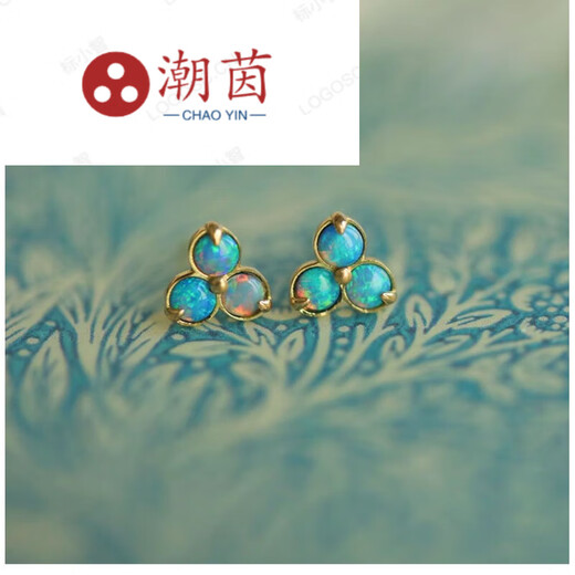 CHAUIYIN Chao Yin Gold Australian Opal Stud Earrings Round Opal Gold Heart Shape Colorful Opal Women's Earrings Versatile Day Decoration Versatile Daily Decoration