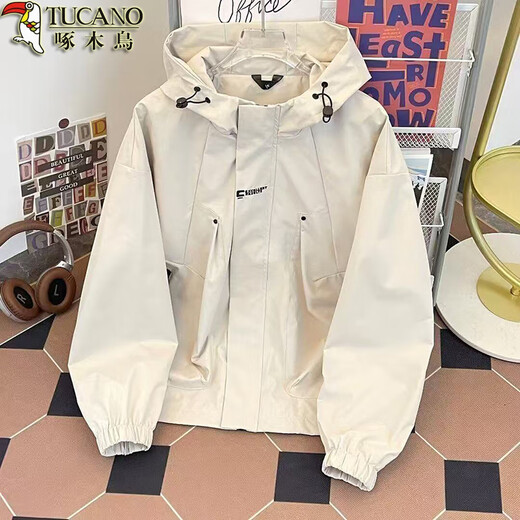 Woodpecker Charge Jacket Men's Autumn and Winter Trendy Loose Casual Hooded Jacket Youth Outdoor Sports Mountaineering Tops Black XL