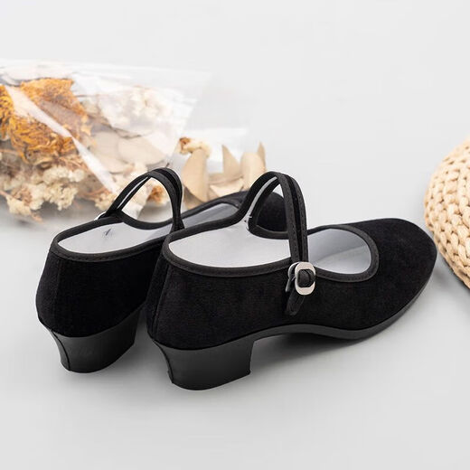 Ethnic dance shoes Tibetan dance yangko Jiaozhou folk high-heeled dance shoes grade examination shoes black new old Beijing cloth shoes for women solid heel-soft sole black-high heel 3.5cm 37