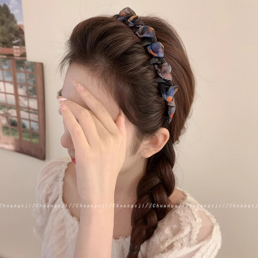 High-end light luxury face wash headband for women 2025 new daily wear high skull headband anti-slip pressure hairpin hair accessory blue mesh headband 1 piece