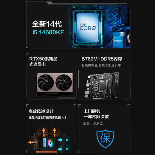 MSI Family Bucket Dark Knight MAG i5 14600KF/RTX5060Ti 8G/32G D5/1T e-sports game designer desktop computer host complete machine national subsidy