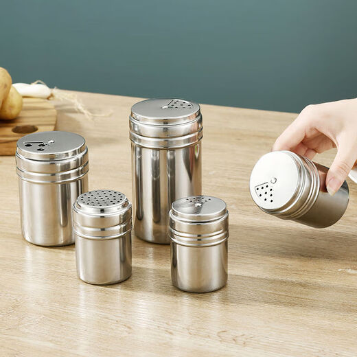 Stainless steel barbecue seasoning jar, sprinkler bottle, pepper seasoning box jar, cumin jar, commercial seasoning storage, two pack, large + three-hole screw cap