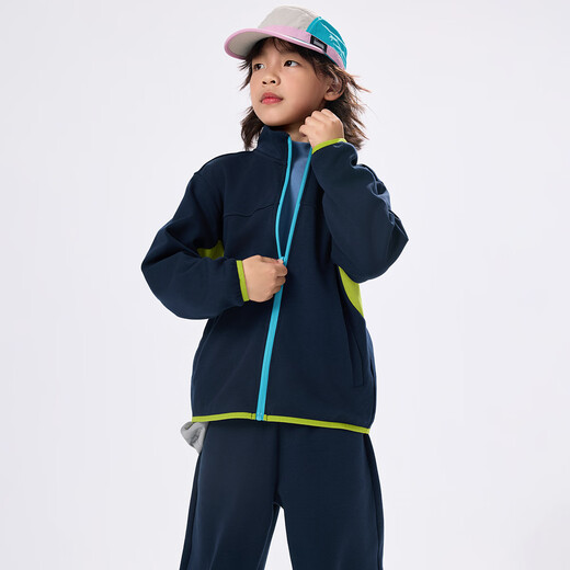 EBAER童装儿童套装秋冬男女童运动两件套开衫外套裤子 子夜蓝加绒  110