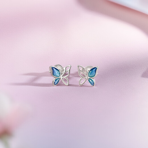Saturday Fortune PT950 enamel butterfly platinum earrings B0910975, about 1.54g, a pair, birthday gift