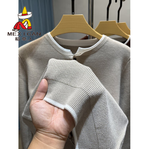 Scarecrow old money style Henry collar sweater long-sleeved bottoming shirt men's autumn and winter two-button inner sweater men's sweater beige XL 175