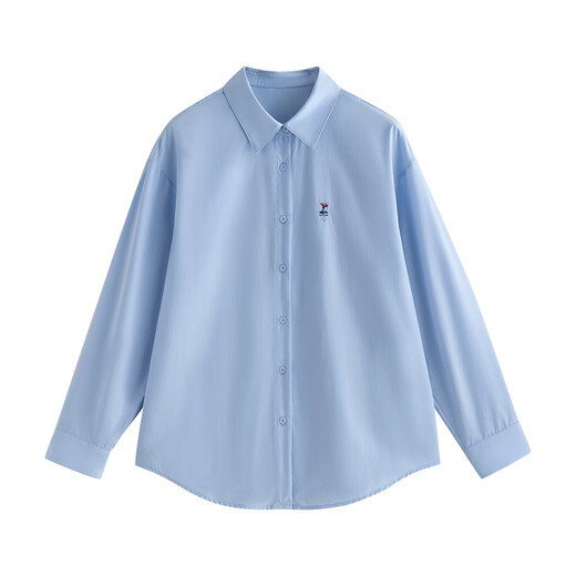 Chuyu Shirt Women's 2025 Autumn New Creative Small Embroidery Fresh European Style Inner Shirt Casual Top Haiyun Blue M