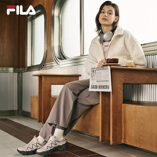 FILA official women's shoes Cat Claw 6 dad shoes sneakers 2025 autumn new shoes thick-soled casual shoes light gray purple/lavender-GA 37.5