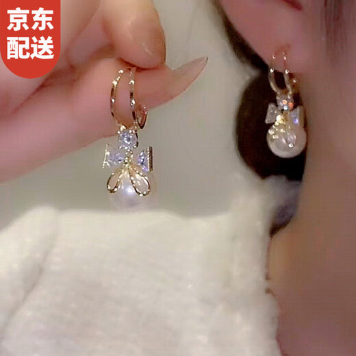 Xiaose 2025 new style bow imitation pearl earrings, high-end temperament earrings, personalized light luxury French earrings, bow earrings E2448