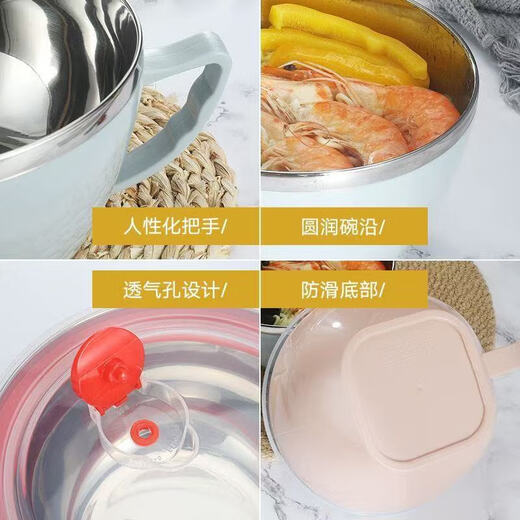 Korean and Japanese stainless steel instant noodle bowl with lid for student dormitory instant noodle bowl large anti-scald soup cup large capacity lunch box 17cm pink