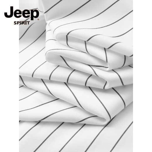 JEEP SPIRIT 2025 Spring and Autumn New Stand Collar Vertical Striped Shirt Men's Long Sleeve Business Casual Plus Fat Plus Size Henry Collar Shirt Black L