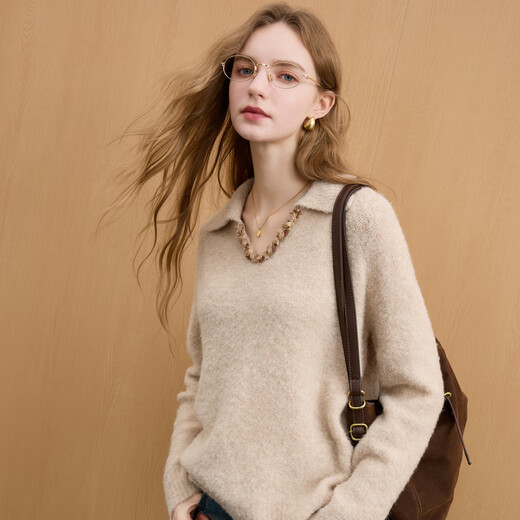 Sancai 2025 new winter style loose lapel sweater long-sleeved pullover sweater warm and simple M