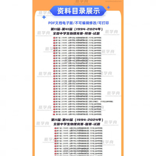 1994-2025 National High School Student Physics Competition Theoretical preliminaries and finals real test papers 1994-2024 (PDF electronic version) All the above preliminaries and finals must be sent