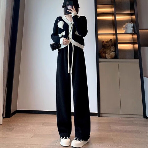 Langsha lambswool wide-leg pants for women winter 2025 new high-waisted straight casual pants loose warm plus velvet thickened pants