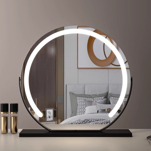 High Definition LED Makeup Mirror with Lights Dressing Mirror Desktop Smart Home Simple Master Bedroom Internet Celebrity Silver 50 Diameter (Charging) Rotating Model