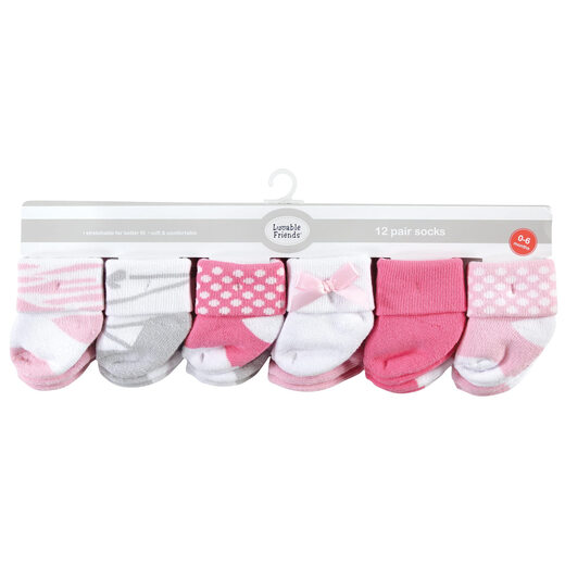 Luvable friends baby newborn and baby terry socks ballet shoes 12-pack 0-6 months