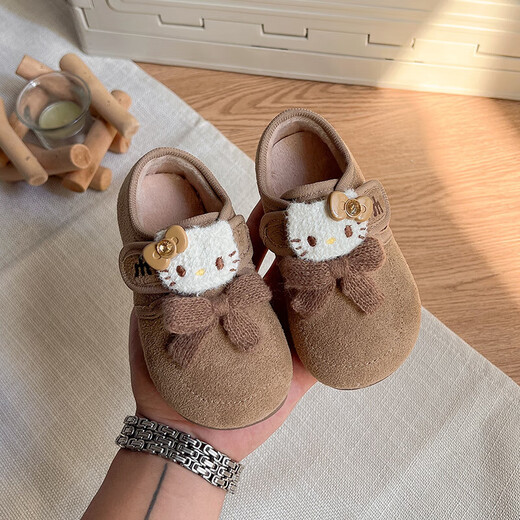 Girls' Birkenstock Shoes 2025 Autumn and Winter New Children's Shoes for Small and Medium-sized Children and Baby Small Leather Shoes Retro Soft Soled Bean Shoes Khaki Color Size 28 Inner Length Approximately 17.2CM