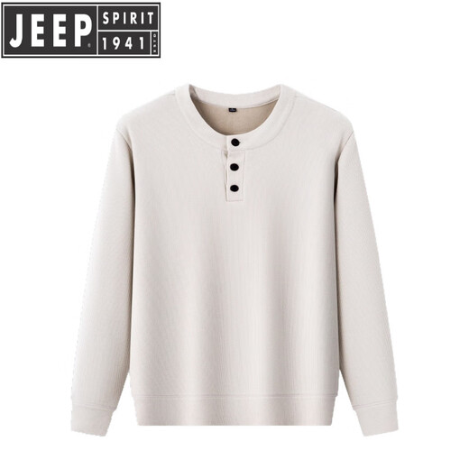 JEEP SPIRIT Heavy New Chinese Henley Collar Long Sleeve T-shirt Men's Autumn Velvet Thickened Layer Bottoming Shirt Wool Sweater PY39-Khaki M 90-130Jin Jin is equal to 0.5 kg