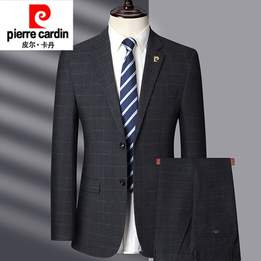 Pierre Cardin high-end no-iron suit men's high-end business casual suit jacket middle-aged men's two-piece wedding dress gray 1577 style M 170 size recommended 100 Jin Jin equals 0.5 kg -115 Jin Jin equals 0.5 kg