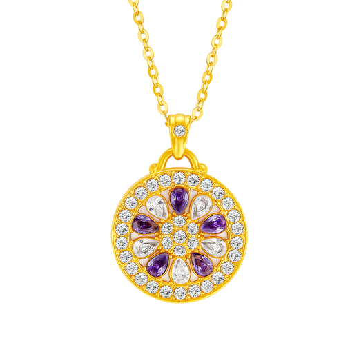 Mingzuan International 18K gold shell sunflower pendant female au750 zircon inlaid neck necklace as a birthday gift for girlfriend
