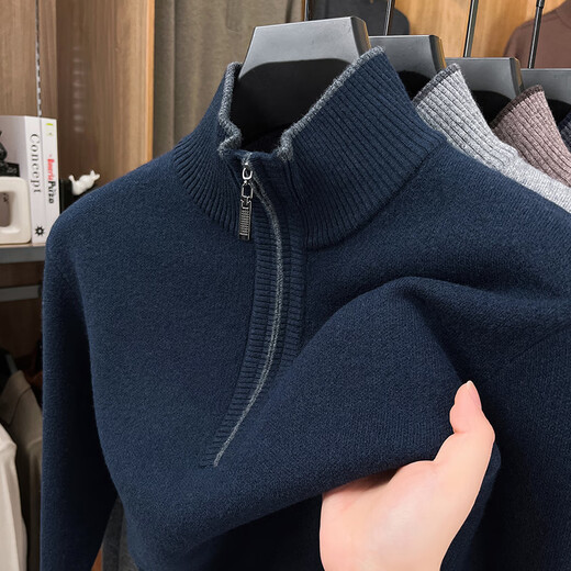 Old man's head (LRT) half turtleneck zipper pure woolen sweater for men in winter thickened warm casual jacquard red sweater sweater for dad AE-1996 fashion gray XL recommended 140-160Jin Jin equals 0.5 kg