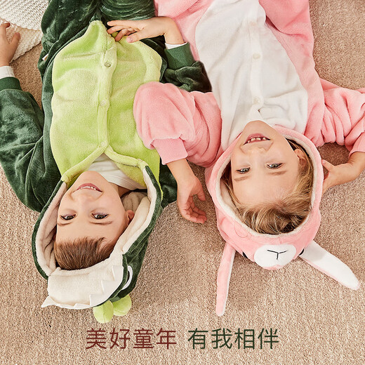 Domyowu dinosaur pajamas children's one-piece coral velvet boys and girls thickened baby cartoon animal one-piece home clothes pink 130 cm