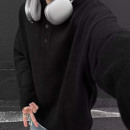 Porphyry Gray Henley Neck Long Sleeve Sweater Men's 2025 Winter Korean Button Round Neck Warm Sweater Men's Dark Gray XL