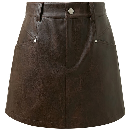 Sancai 2025 winter new leather skirt skirt high waist A-line skirt short skirt retro modern M