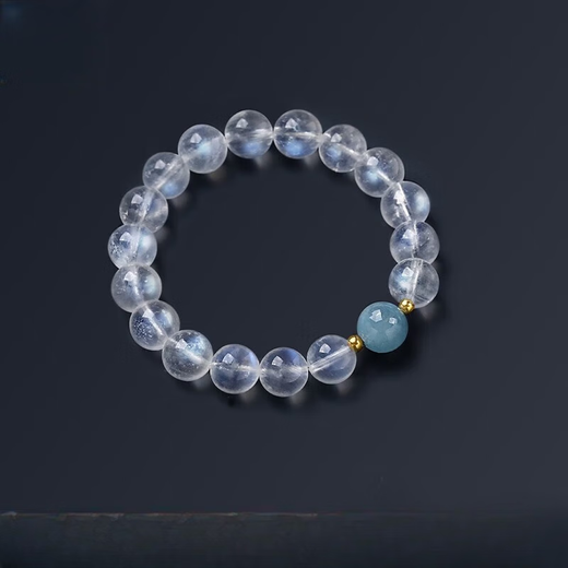 Jinxu 2025 Ice Type Sri Lankan Moonstone Bracelet Cream Body Aquamarine Bracelet Gift for Men and Women Couple Bead Diameter 10mm