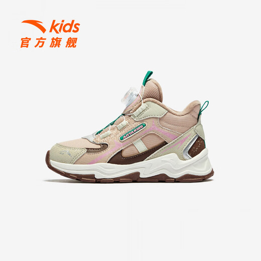 ANTA children's cotton shoes for girls 2025 autumn new arrival velvet knob buckle leather surface water-repellent fashionable color matching snow boots brown gray-1 32 feet long about 20cm