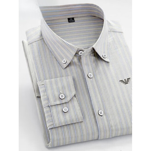ARMANI EXCHANGE Armani striped long-sleeved shirt men's pure cotton no-iron inch shirt spring and autumn new casual shirt khaki 2118 long sleeve M 170 100-130Jin Jin equals 0.5 kg