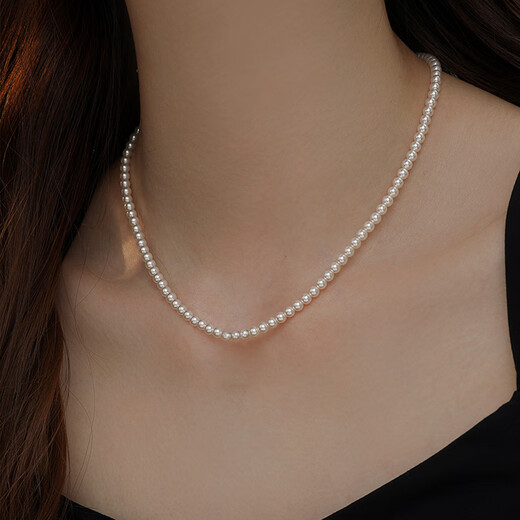 Bai Qixin necklace Shijia imitation pearl double-layer stacked necklace light luxury niche high-end clavicle chain versatile temperament necklace magnetic buckle pearl necklace 4mm