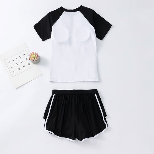 OIMG children's swimsuit girls new two-piece sun protection two-piece set for middle-aged and older students quick-drying dry sports flat black 028 165 S size 55-65Jin Jin equals 0.5 kg