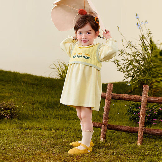 Mini Bala Girls 'Kleid Fälschlicherweise zwei Stücke 2025 Herbst neuer Babypullover gespleißter Spitze Rock milchig weiß 10504 110