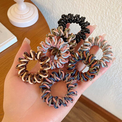 Huashike seven-piece set, high elasticity, non-damaging phone cord hair ties for women, summer hair ties, small rubber bands, hair ties for women, 7 pieces, mixed color-color-blocking phone ties